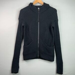 Lululemon Athletica Black Cotton Knit Full Zip Hoodie Jacket Thumbholes